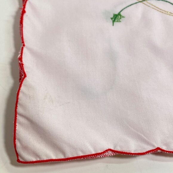 Vintage Hand-Embroidered Poinsettia Table Runner 48" X 16" White Cotton Red & Gr - Picture 2 of 11